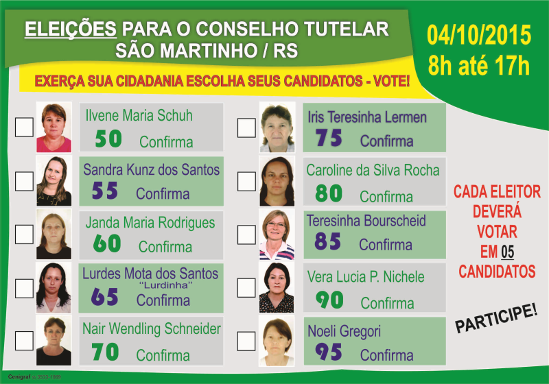 Eleições para o Conselho Tutelar de São Martinho será  dia 04/10/15